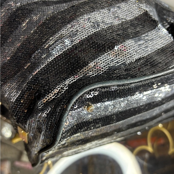 Kate Spade rare STORYBOOK LINING black and silver sequin striped tote bag EUC - Picture 11 of 14